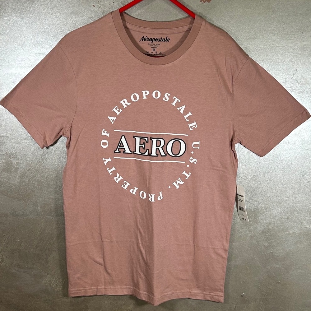Aeropostale Mens Graphic Tee Fawn Pink Brown Logo T-Shirt Size Small New - Picture 2 of 8